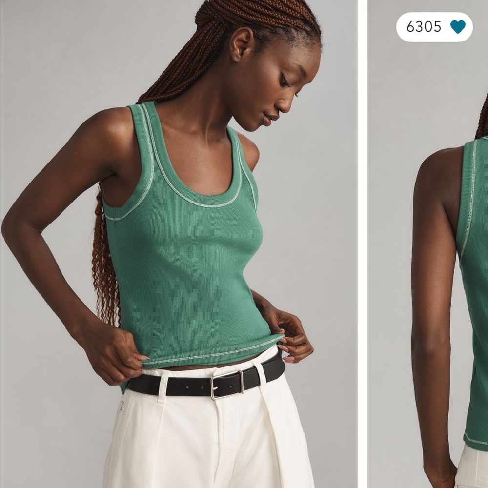 Anthropologie Sunny Scoop-Neck Tank Top by Pilcro in Dark Green